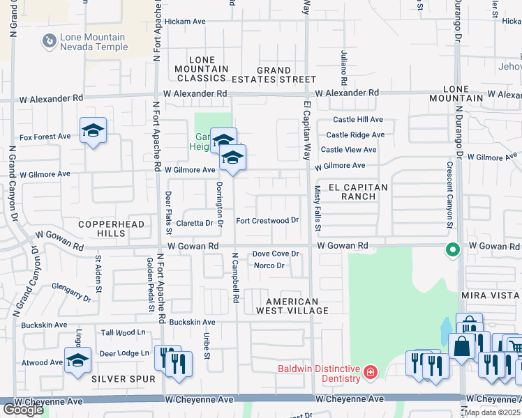 map of restaurants, bars, coffee shops, grocery stores, and more near 3692 River Canyon Road in Las Vegas