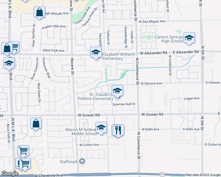 map of restaurants, bars, coffee shops, grocery stores, and more near 3740 Shadow Tree Street in North Las Vegas