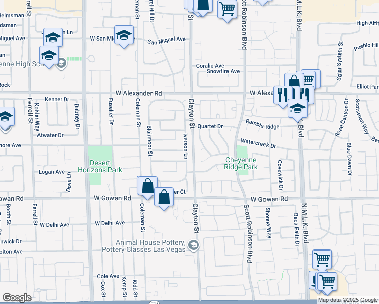 map of restaurants, bars, coffee shops, grocery stores, and more near 3736 Iverson Lane in North Las Vegas