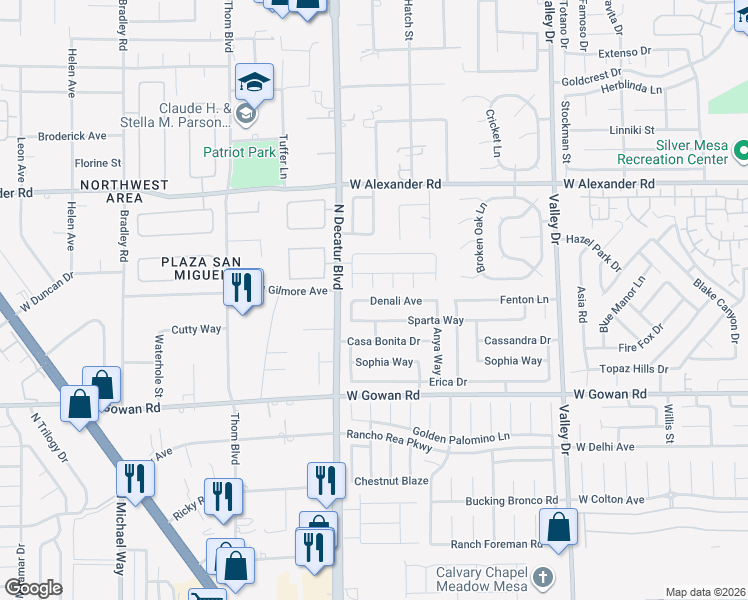 map of restaurants, bars, coffee shops, grocery stores, and more near 4703 Denali Avenue in North Las Vegas