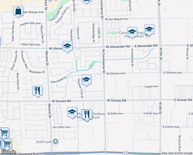 map of restaurants, bars, coffee shops, grocery stores, and more near 3740 Sorrowing Sparrow Court in North Las Vegas