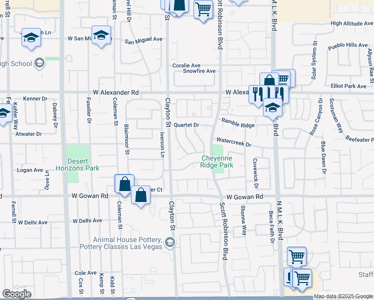 map of restaurants, bars, coffee shops, grocery stores, and more near 3804 Debussy Way in North Las Vegas