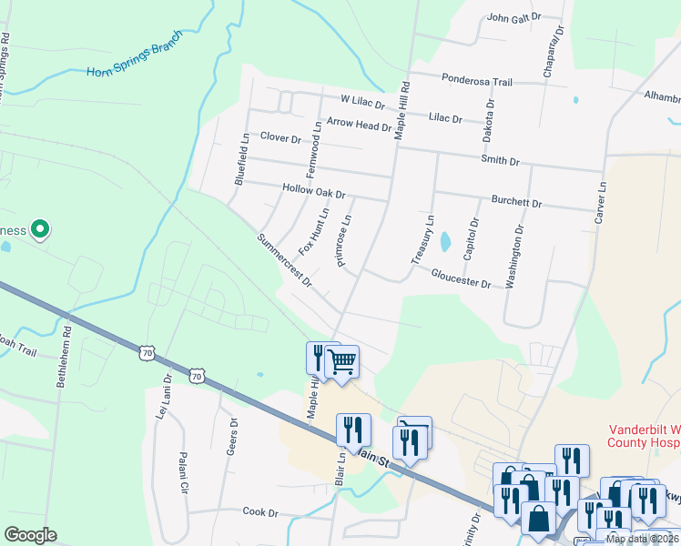 map of restaurants, bars, coffee shops, grocery stores, and more near 206 Maple Hill Road in Lebanon