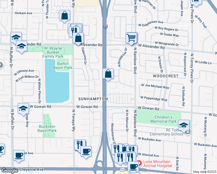 map of restaurants, bars, coffee shops, grocery stores, and more near 6940 West Welsh Circle in Las Vegas