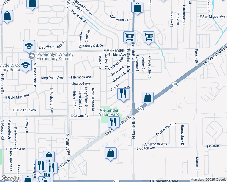 map of restaurants, bars, coffee shops, grocery stores, and more near 4171 Poe Dr in Las Vegas