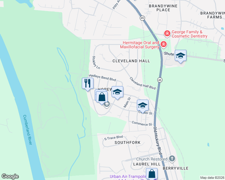 map of restaurants, bars, coffee shops, grocery stores, and more near 307 Hadleys Bend Boulevard in Nashville
