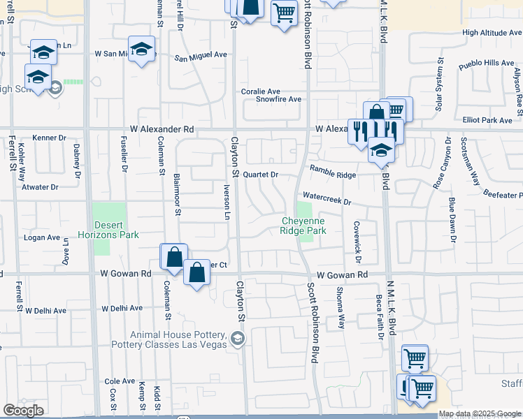 map of restaurants, bars, coffee shops, grocery stores, and more near 3804 Debussy Way in North Las Vegas