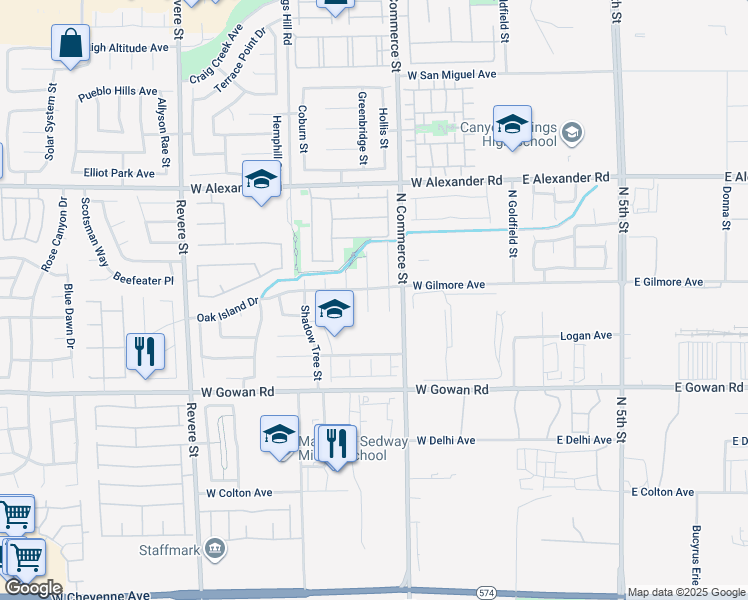 map of restaurants, bars, coffee shops, grocery stores, and more near 3740 Sorrowing Sparrow Court in North Las Vegas