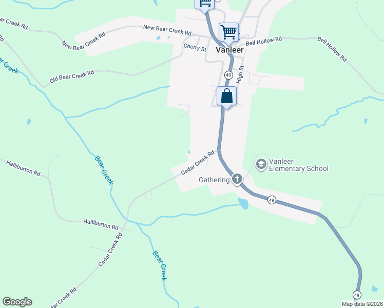 map of restaurants, bars, coffee shops, grocery stores, and more near 1022 Cedar Creek Road in Vanleer