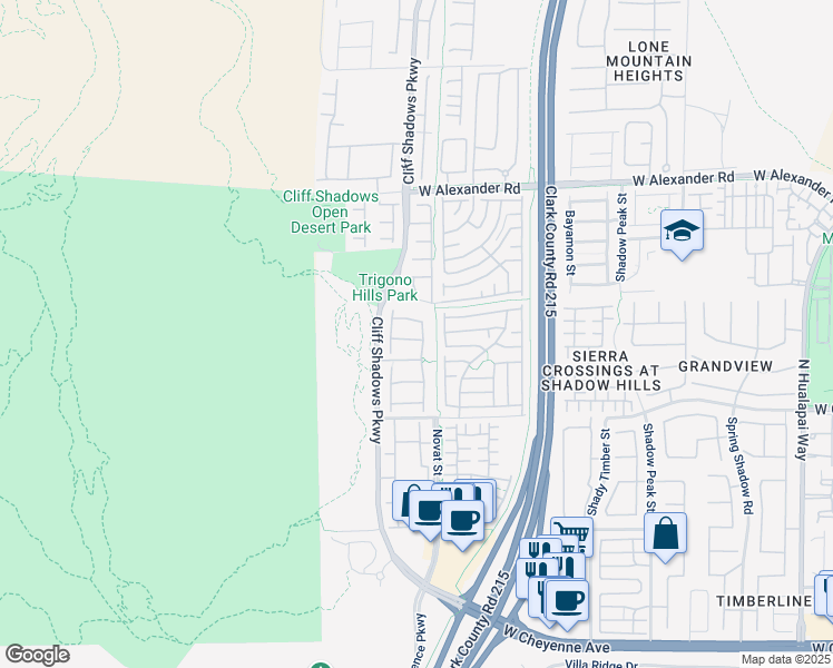 map of restaurants, bars, coffee shops, grocery stores, and more near 10634 Solar Hawk Avenue in Las Vegas