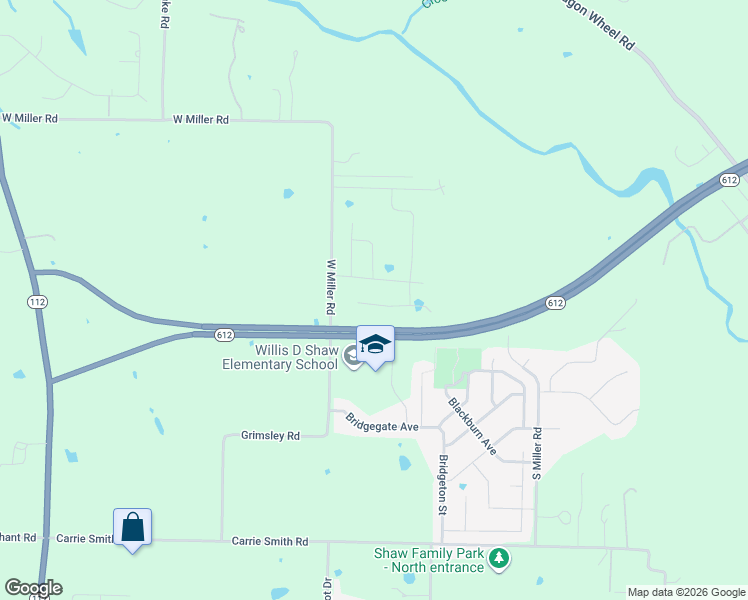 map of restaurants, bars, coffee shops, grocery stores, and more near 7745 West Miller Road in Springdale