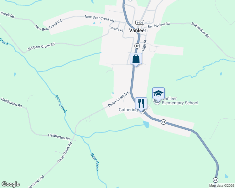 map of restaurants, bars, coffee shops, grocery stores, and more near 1022 Cedar Creek Road in Vanleer