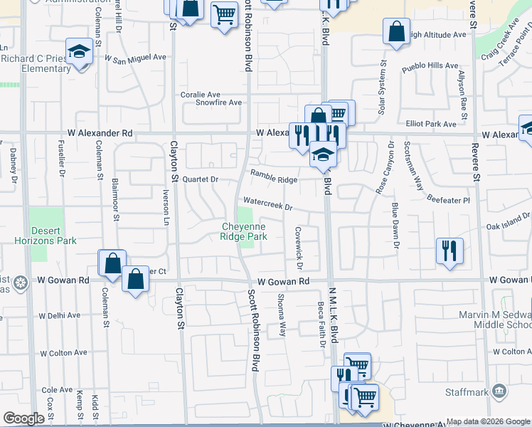 map of restaurants, bars, coffee shops, grocery stores, and more near 1724 Anchor Drive in North Las Vegas