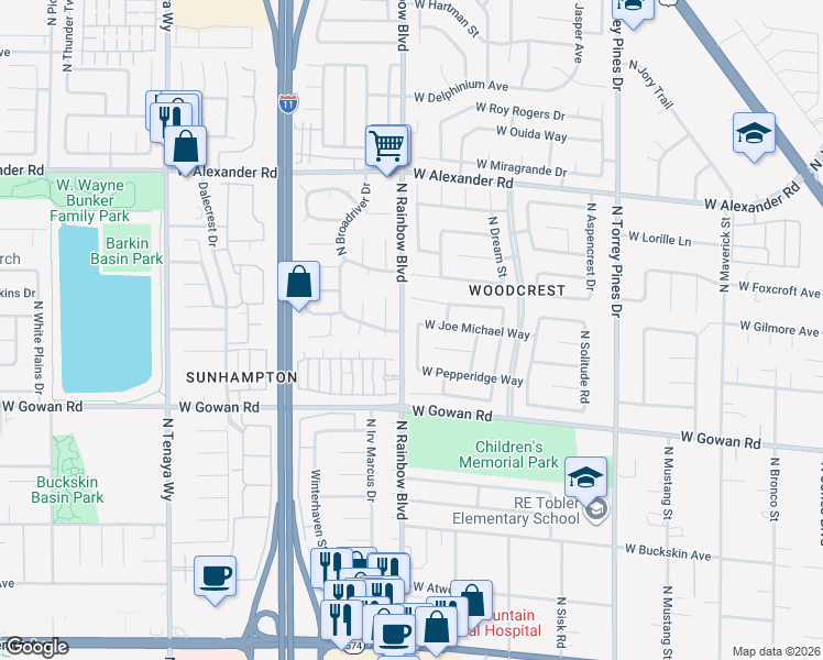 map of restaurants, bars, coffee shops, grocery stores, and more near 3716 North Marmalade Lane in Las Vegas
