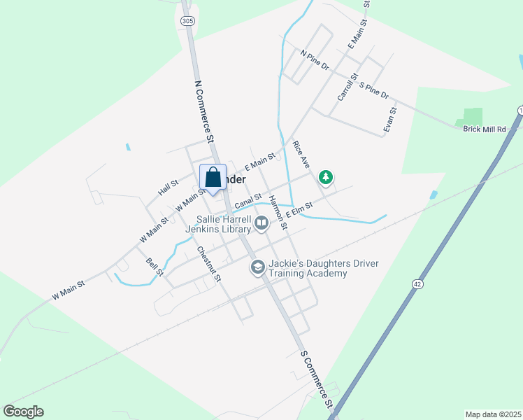 map of restaurants, bars, coffee shops, grocery stores, and more near 207 Broad Street in Aulander