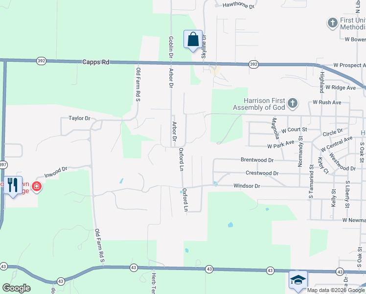 map of restaurants, bars, coffee shops, grocery stores, and more near 298 Oxford Lane in Harrison