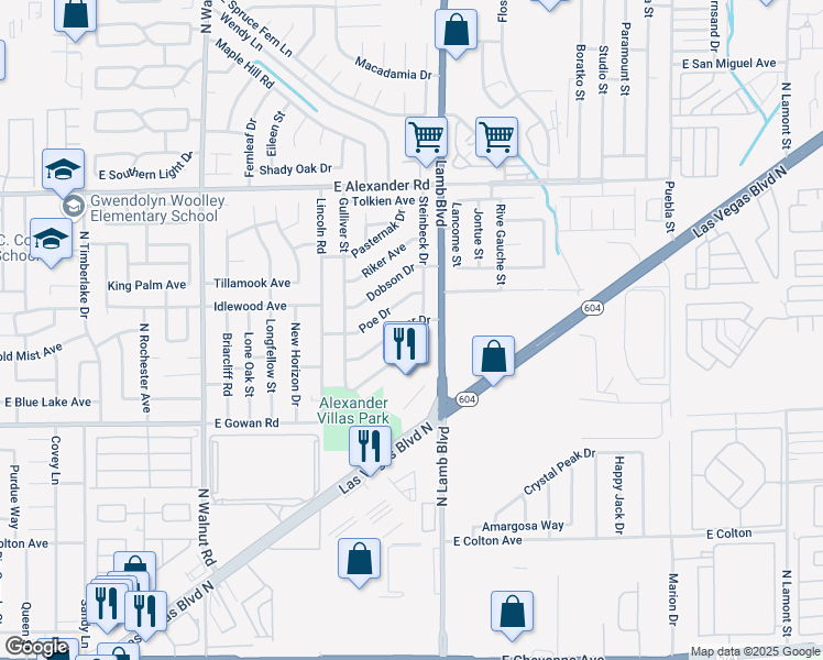 map of restaurants, bars, coffee shops, grocery stores, and more near 4227 Heller Drive in Las Vegas