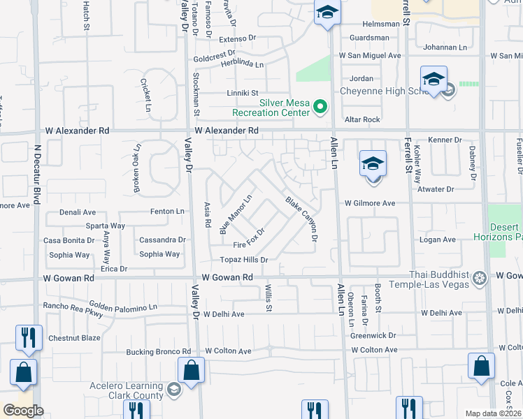 map of restaurants, bars, coffee shops, grocery stores, and more near 4027 Blueberry Peak Lane in North Las Vegas