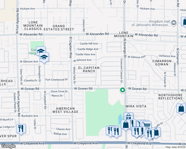map of restaurants, bars, coffee shops, grocery stores, and more near 8700 Country View Avenue in Las Vegas