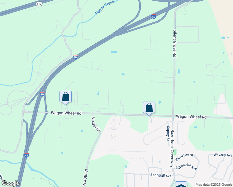 map of restaurants, bars, coffee shops, grocery stores, and more near 4761 Wildwood Lane in Springdale