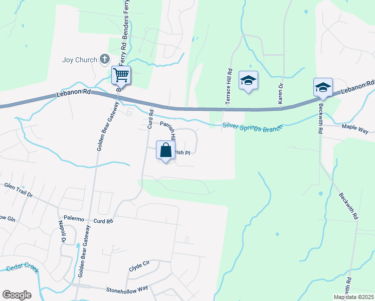 map of restaurants, bars, coffee shops, grocery stores, and more near 212 Parrish Wood in Mt. Juliet