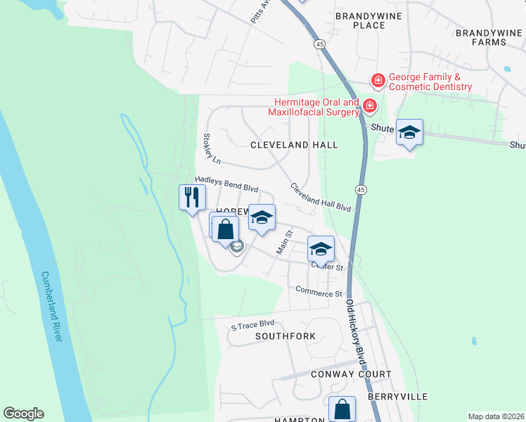 map of restaurants, bars, coffee shops, grocery stores, and more near 307 Hadleys Bend Boulevard in Nashville