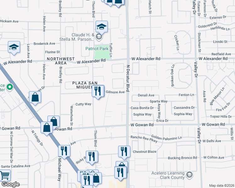 map of restaurants, bars, coffee shops, grocery stores, and more near 4813 W Gilmore Ave in Las Vegas
