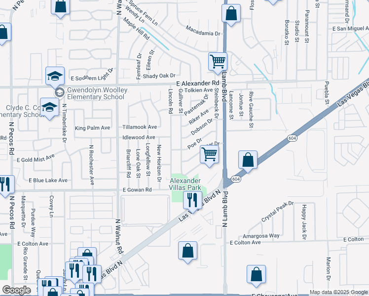 map of restaurants, bars, coffee shops, grocery stores, and more near 3748 Gulliver Street in Las Vegas