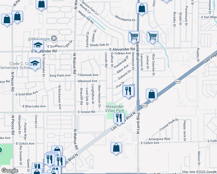 map of restaurants, bars, coffee shops, grocery stores, and more near 3746 Lincoln Road in Las Vegas