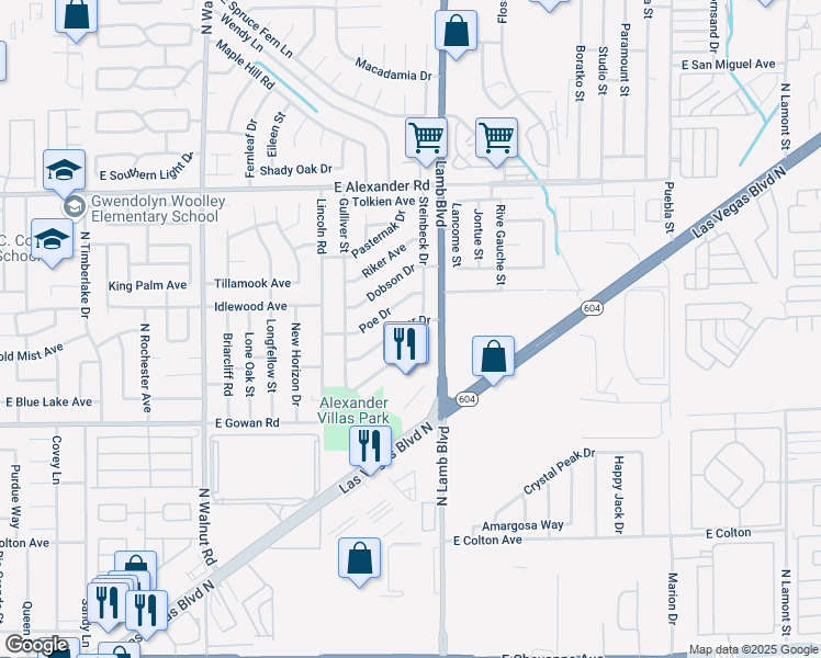 map of restaurants, bars, coffee shops, grocery stores, and more near 4227 Heller Drive in Las Vegas