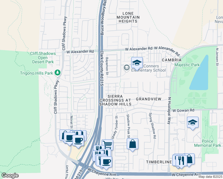 map of restaurants, bars, coffee shops, grocery stores, and more near 10424 Wyatt Earp Court in Las Vegas