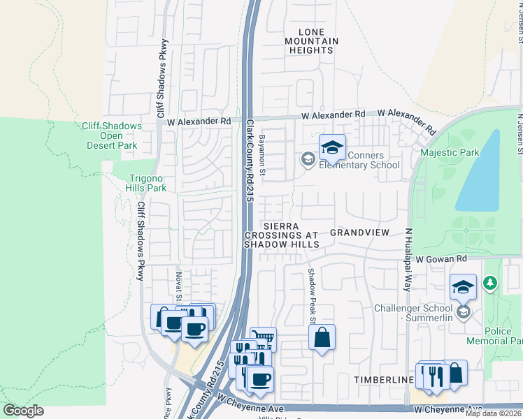 map of restaurants, bars, coffee shops, grocery stores, and more near 10445 Wyatt Earp Court in Las Vegas