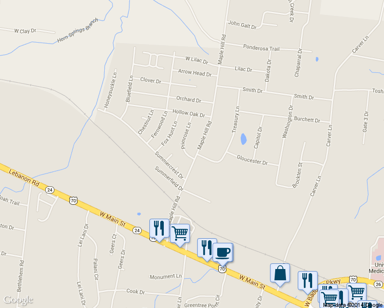 map of restaurants, bars, coffee shops, grocery stores, and more near 206 Maple Hill Road in Lebanon