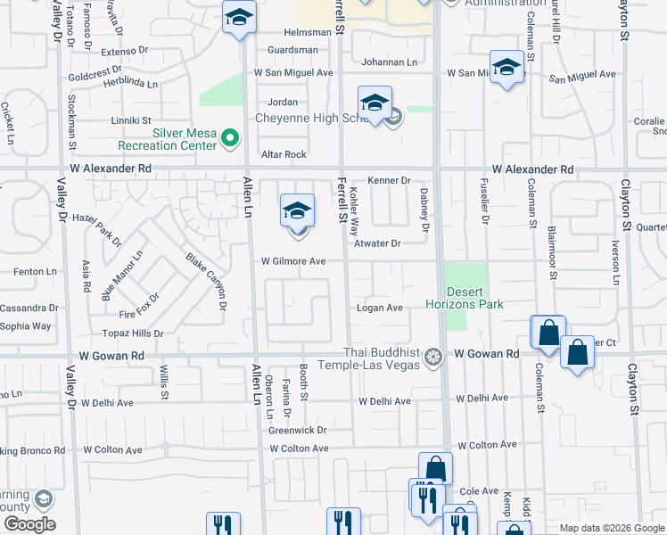 map of restaurants, bars, coffee shops, grocery stores, and more near 3321 West Gilmore Avenue in North Las Vegas
