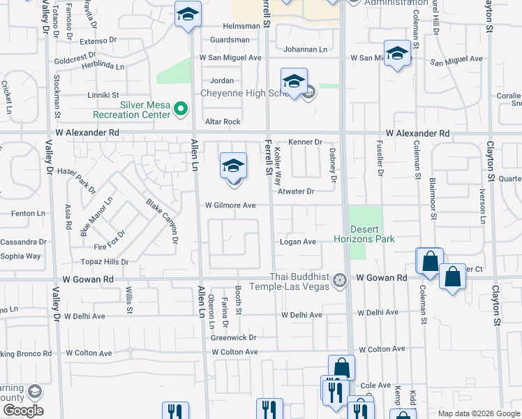 map of restaurants, bars, coffee shops, grocery stores, and more near 3321 West Gilmore Avenue in North Las Vegas