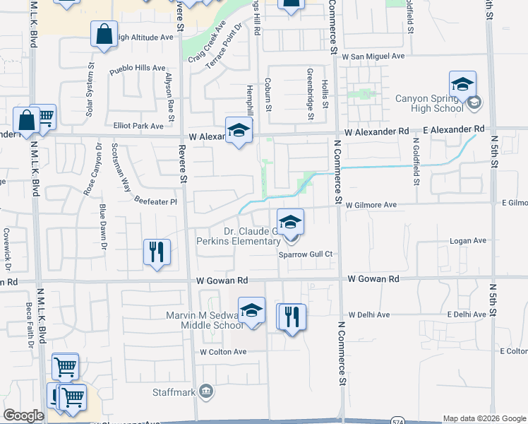 map of restaurants, bars, coffee shops, grocery stores, and more near 3740 Shadow Tree Street in North Las Vegas