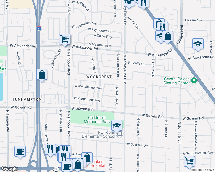 map of restaurants, bars, coffee shops, grocery stores, and more near 6424 West Dearborn Court in Las Vegas