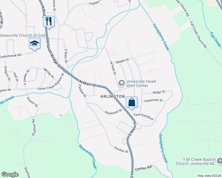 map of restaurants, bars, coffee shops, grocery stores, and more near in Jonesville