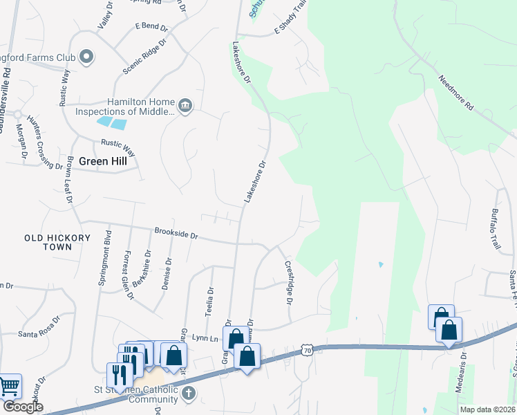map of restaurants, bars, coffee shops, grocery stores, and more near 595 Lakeshore Drive in Green Hill
