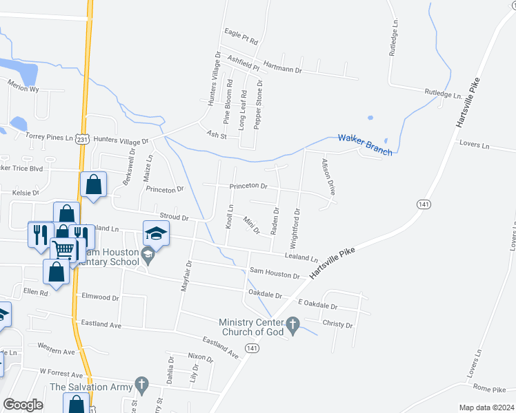 map of restaurants, bars, coffee shops, grocery stores, and more near 416 Nathan Street in Lebanon