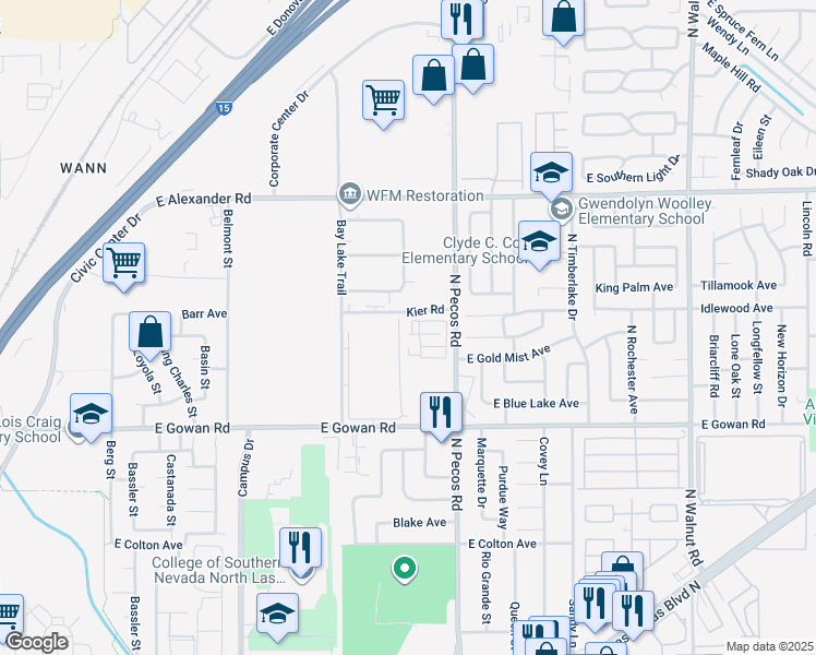 map of restaurants, bars, coffee shops, grocery stores, and more near 3435 Kier Road in North Las Vegas