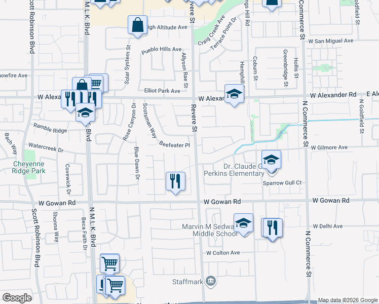 map of restaurants, bars, coffee shops, grocery stores, and more near 822 Holly Sprig Court in North Las Vegas