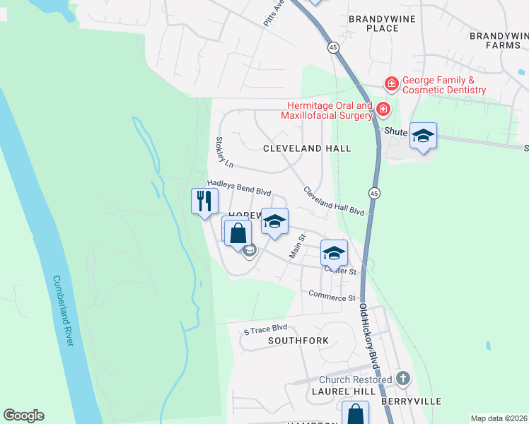 map of restaurants, bars, coffee shops, grocery stores, and more near 307 Hadleys Bend Boulevard in Nashville