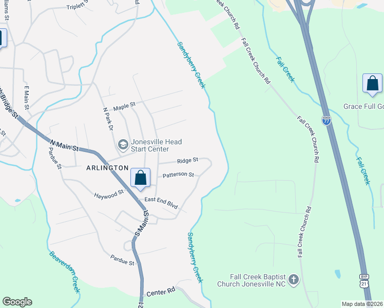 map of restaurants, bars, coffee shops, grocery stores, and more near 132 Ridge Street in Jonesville