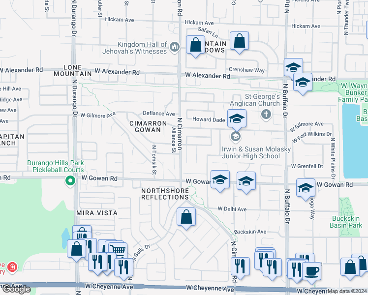map of restaurants, bars, coffee shops, grocery stores, and more near 3727 Funston Way in Las Vegas