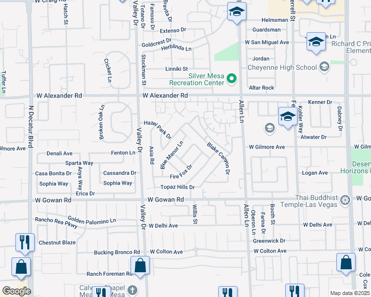 map of restaurants, bars, coffee shops, grocery stores, and more near 4027 Blueberry Peak Lane in North Las Vegas