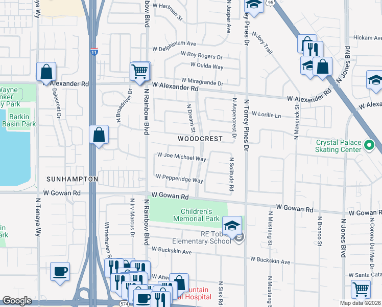 map of restaurants, bars, coffee shops, grocery stores, and more near 3717 North Veneer Lane in Las Vegas
