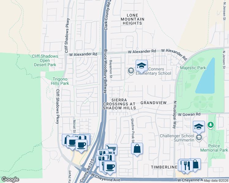 map of restaurants, bars, coffee shops, grocery stores, and more near 10445 Wyatt Earp Court in Las Vegas