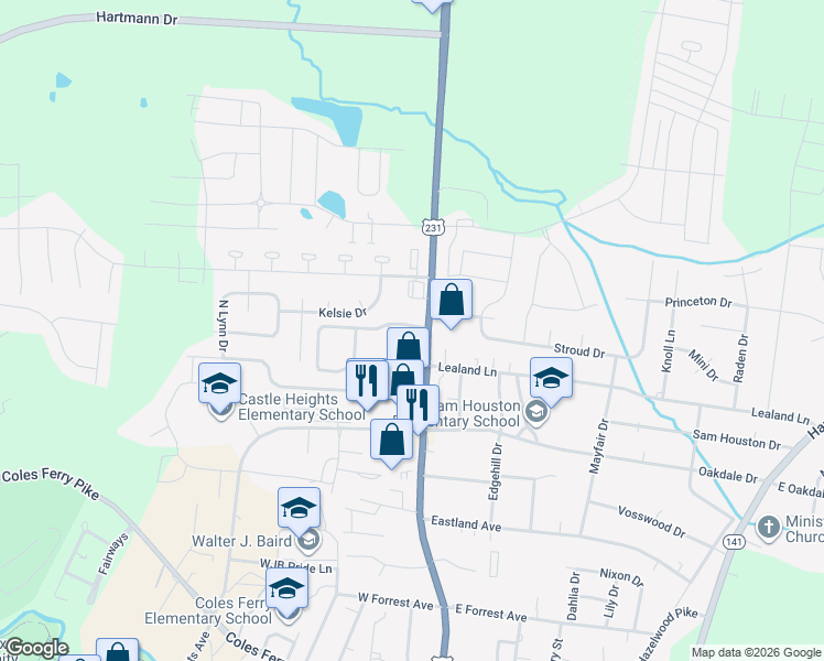 map of restaurants, bars, coffee shops, grocery stores, and more near 1216 Hunters Point Pike in Lebanon
