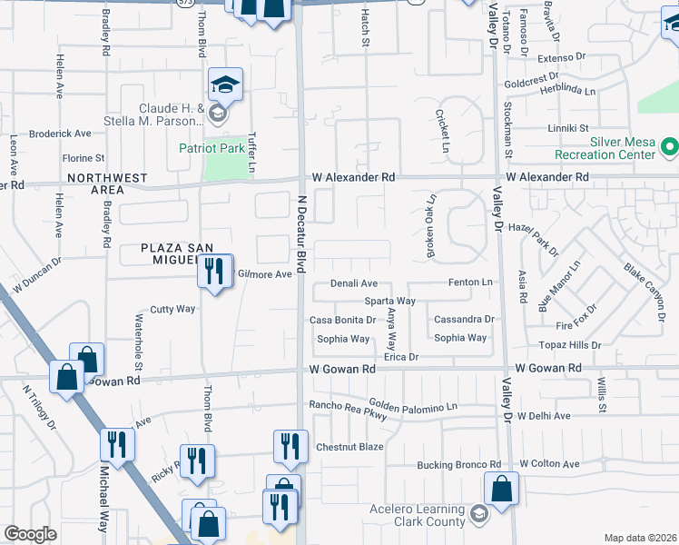 map of restaurants, bars, coffee shops, grocery stores, and more near 4703 Denali Avenue in North Las Vegas
